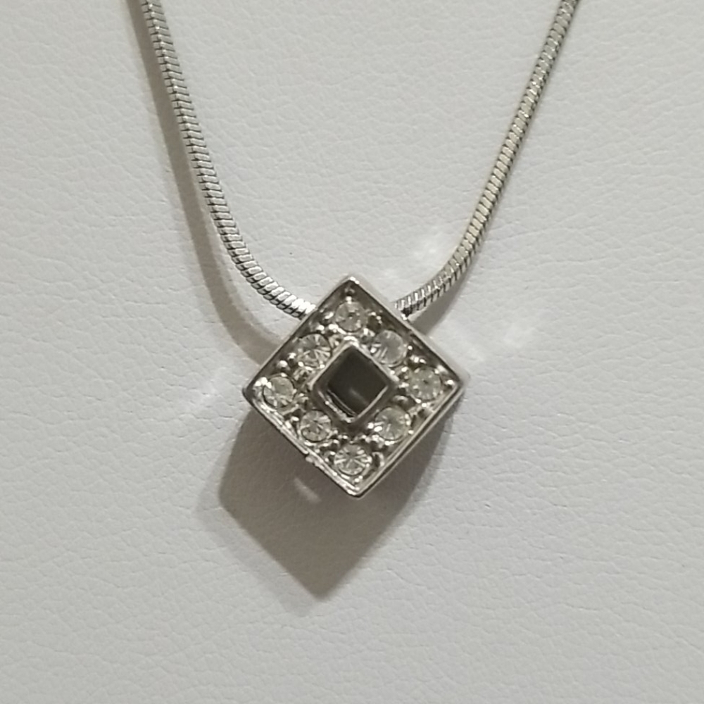 Square CZ Encrusted Pendant Necklace